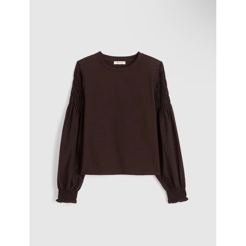 Madewell Smocked Puff Sleeve Long Sleeve Tee Chocolate Brown Size XS